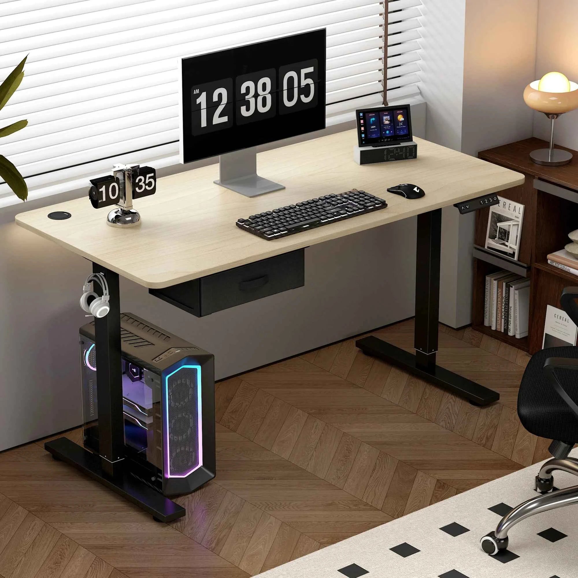 Electric Standing Desk Sit Stand Table Height Adjustable Electric Computer Desk USB Charging Port Drawer for Home Office-100cm