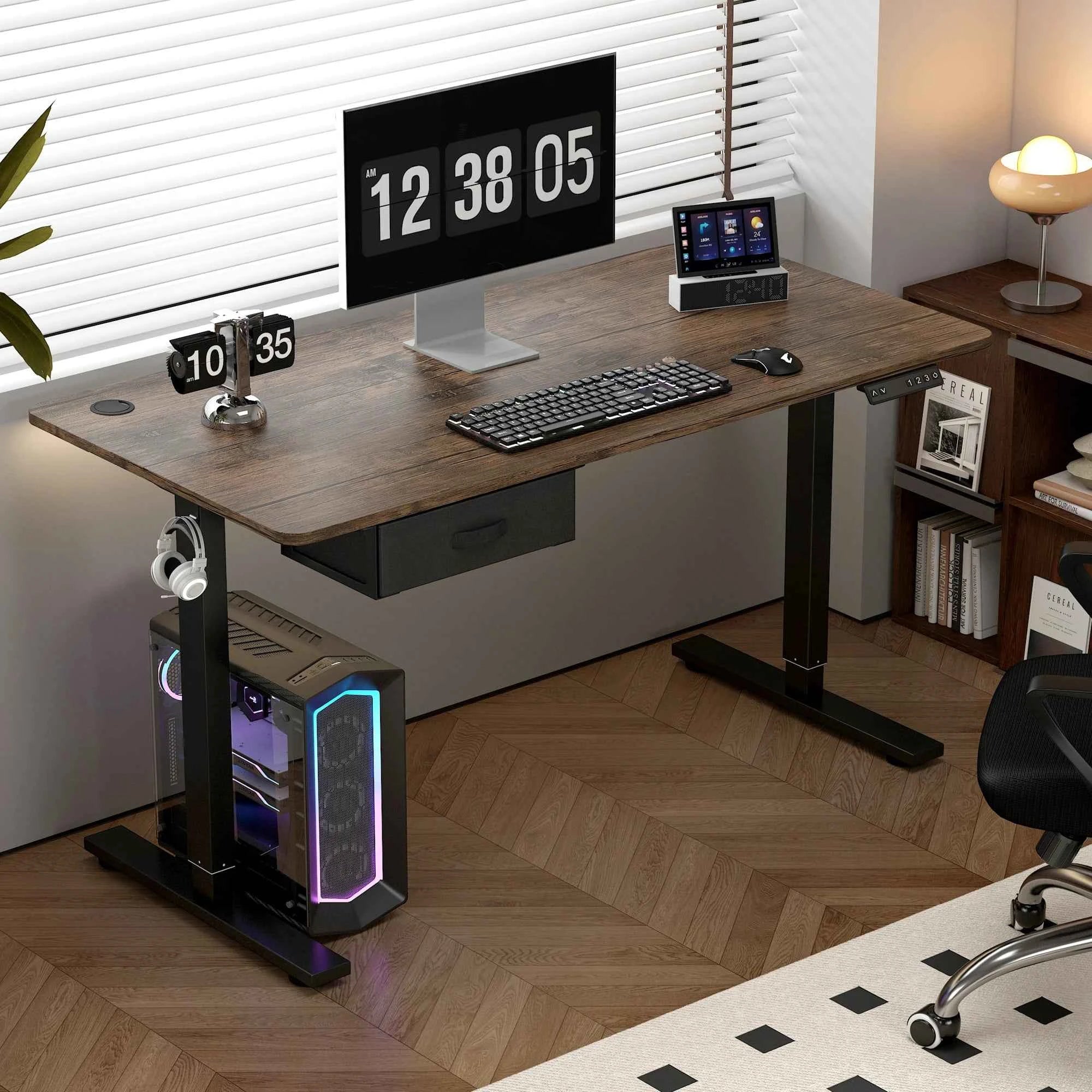Electric Standing Desk Sit Stand Table Height Adjustable Electric Computer Desk USB Charging Port Drawer for Home Office-100cm