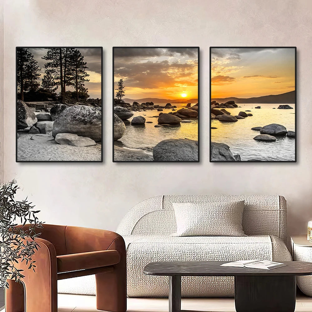 3-Piece Mountain Sunset Landscape Canvas Prints