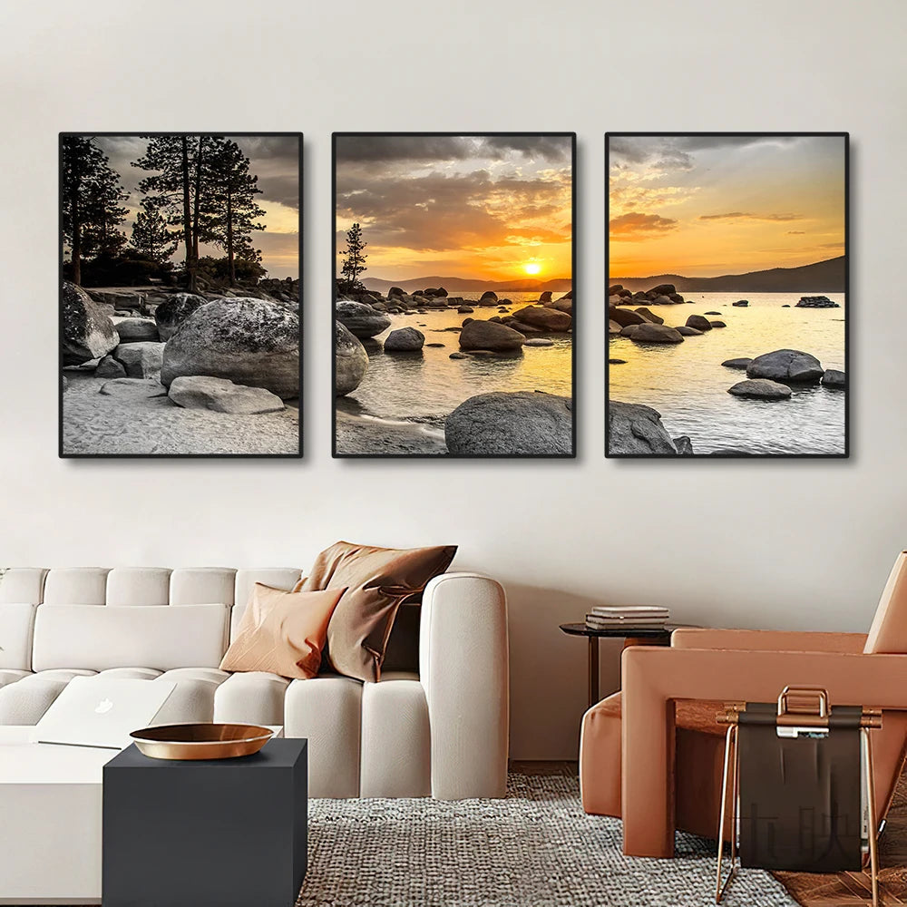 3-Piece Mountain Sunset Landscape Canvas Prints