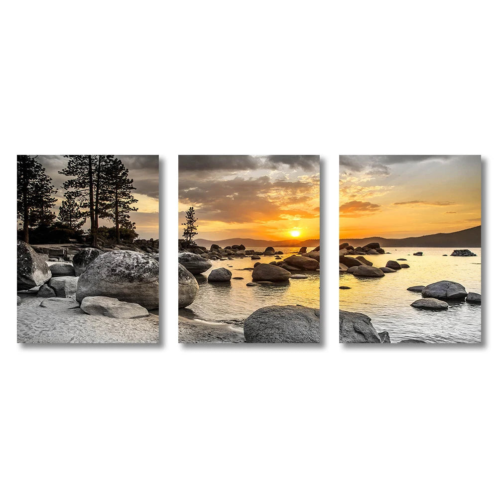 3-Piece Mountain Sunset Landscape Canvas Prints