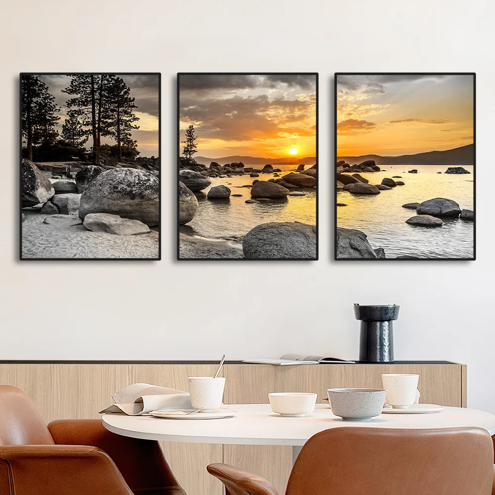 3-Piece Mountain Sunset Landscape Canvas Prints