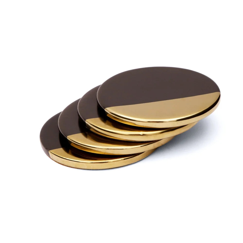 4-Piece Luxury Marble & Gold Ceramic Coaster Set