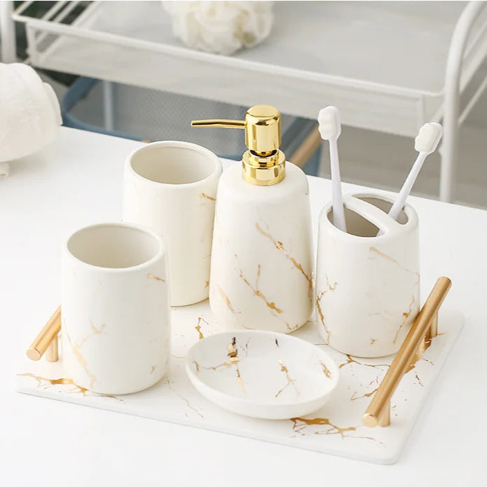 Ceramic Gold Marble Bathroom Accessories Set