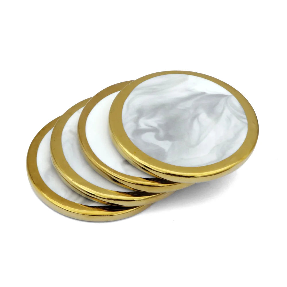 4-Piece Luxury Marble & Gold Ceramic Coaster Set