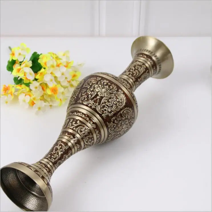 Vintage Etched Brass Metal Vase