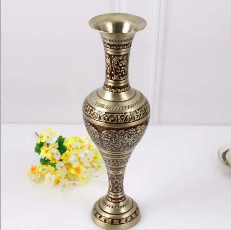 Vintage Etched Brass Metal Vase