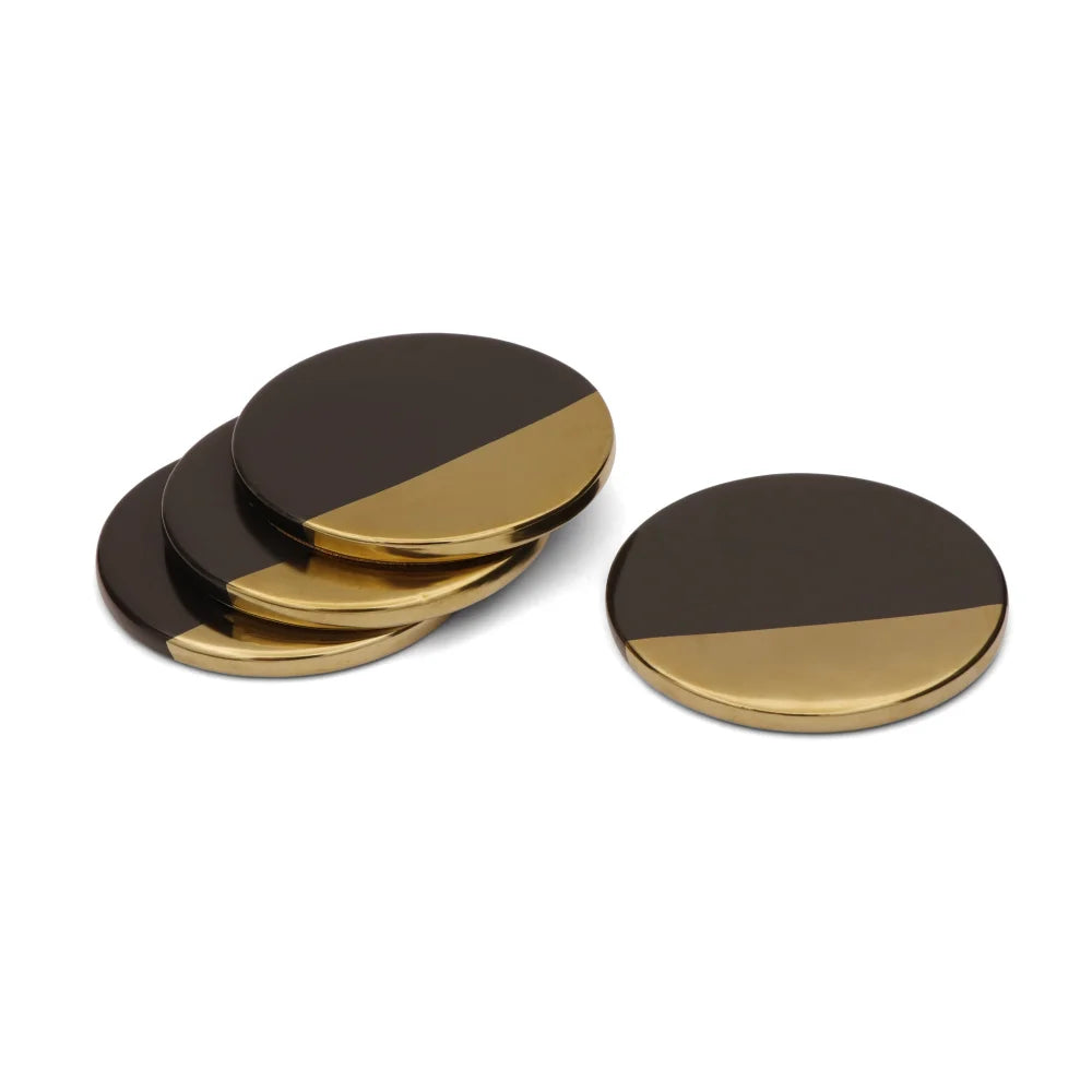 4-Piece Luxury Marble & Gold Ceramic Coaster Set