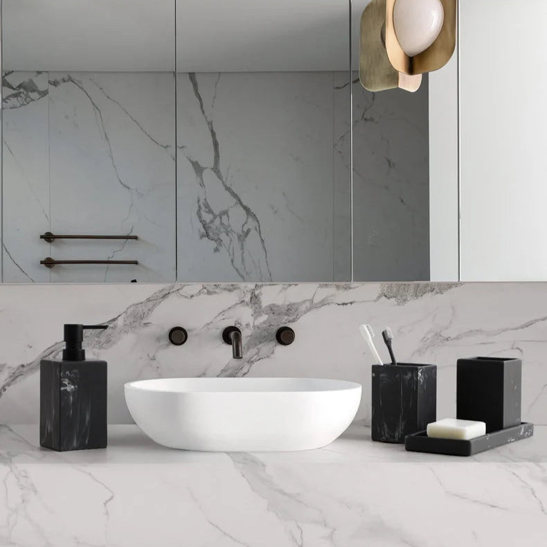 4-Piece Marble Effect Bathroom Accessory Set