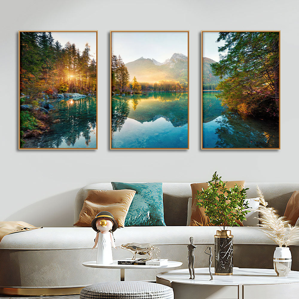 3-Piece Forest Lake Landscape Canvas Print