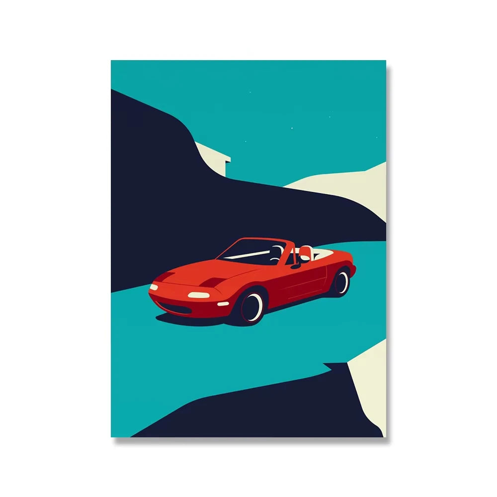 Stunning Illustrative Retro Racing Art Canvas Prints