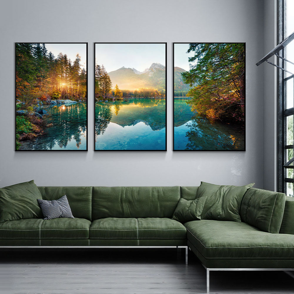 3-Piece Forest Lake Landscape Canvas Print