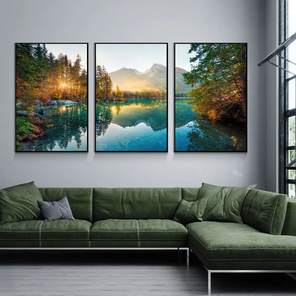 3-Piece Forest Lake Landscape Canvas Print