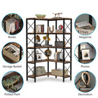 Modern Industrial 5-Tier Corner Bookcase