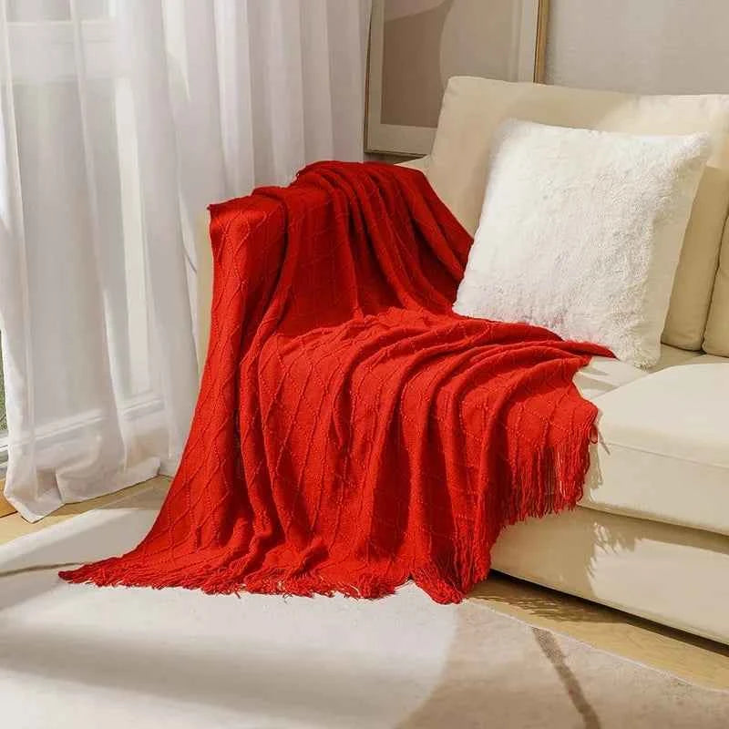 Nordic Solid Casual Blankets Throws Soft Comfortable Knitted Shawl Sofa Blanket Bed End Cover Travel Hotel Decorative Bedspread