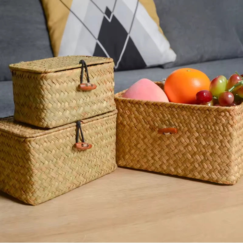 Handwoven Seagrass Rectangular Storage Basket