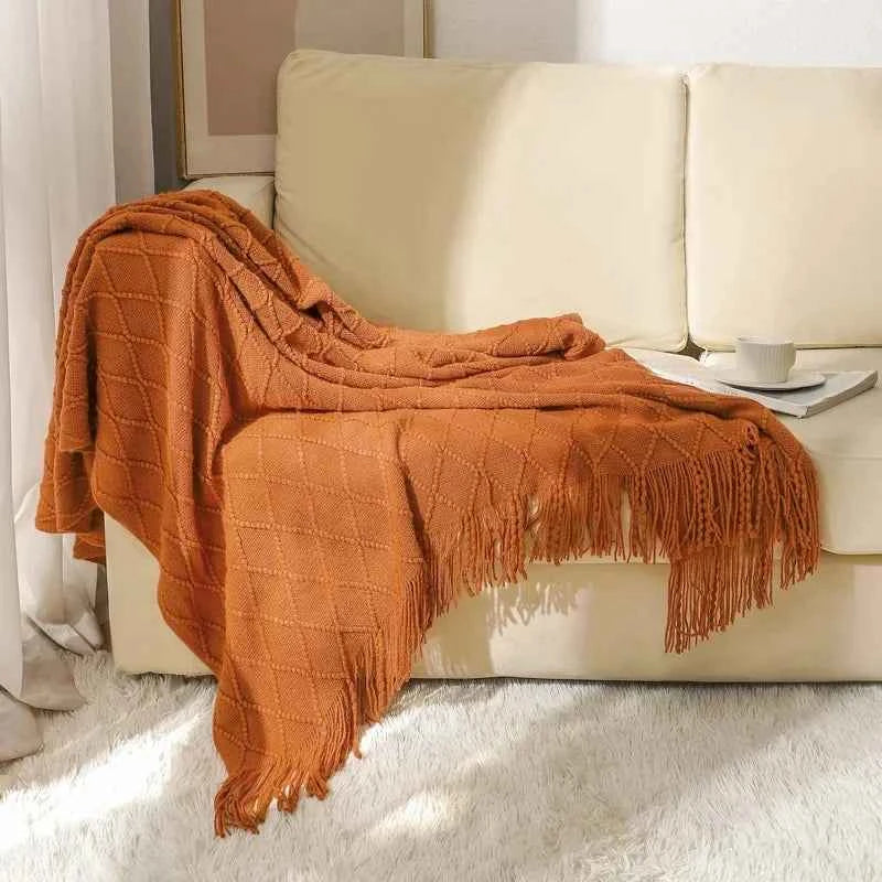 Nordic Solid Casual Blankets Throws Soft Comfortable Knitted Shawl Sofa Blanket Bed End Cover Travel Hotel Decorative Bedspread