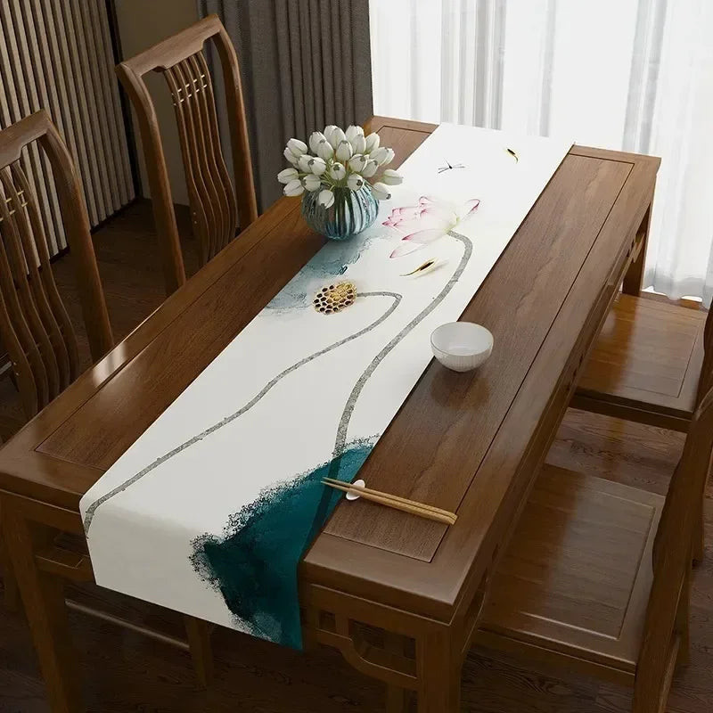 Lotus Flower Linen Table Runner