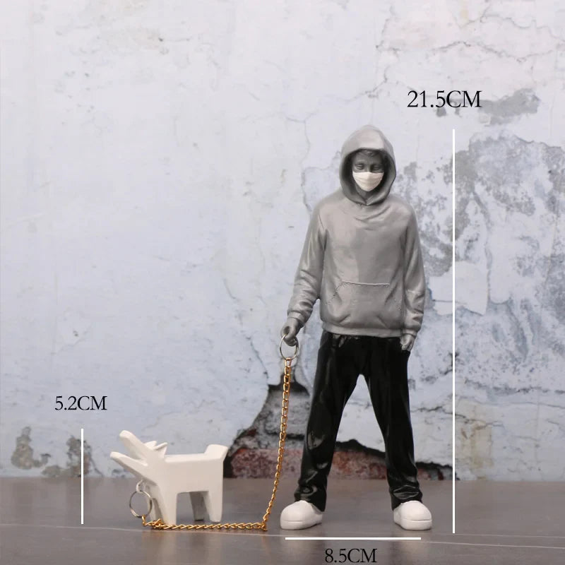 Trendy Man With Dog Banksy Collectible Sculpture