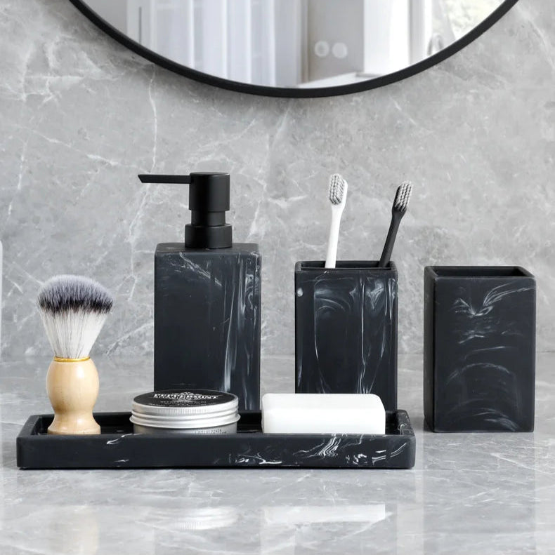 4-Piece Marble Effect Bathroom Accessory Set
