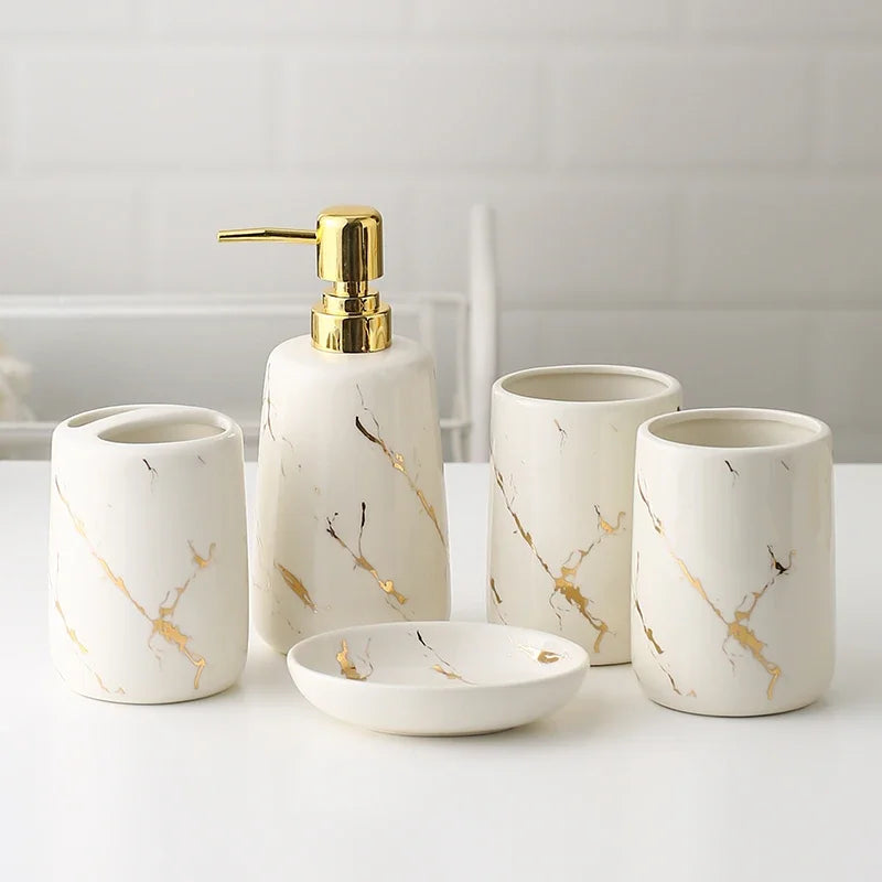 Ceramic Gold Marble Bathroom Accessories Set