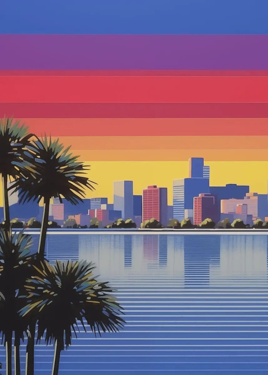 Hiroshi Nagai Inspired Palm Sunset Art Canvas Prints