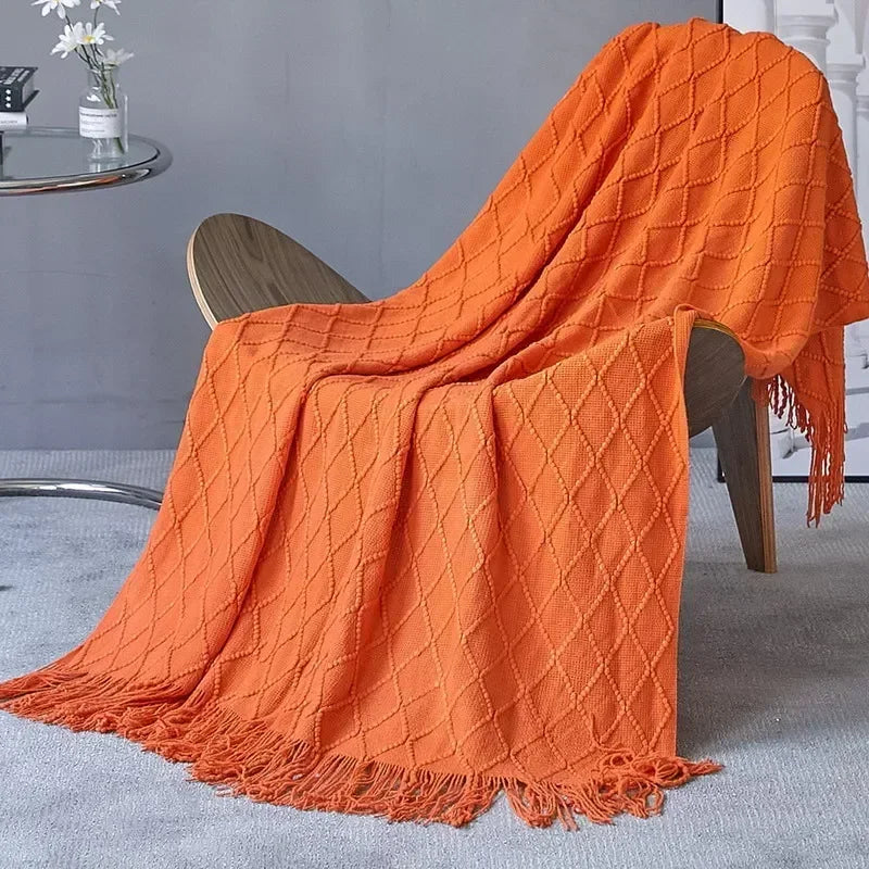 Nordic Solid Casual Blankets Throws Soft Comfortable Knitted Shawl Sofa Blanket Bed End Cover Travel Hotel Decorative Bedspread - Sleek Surprises
