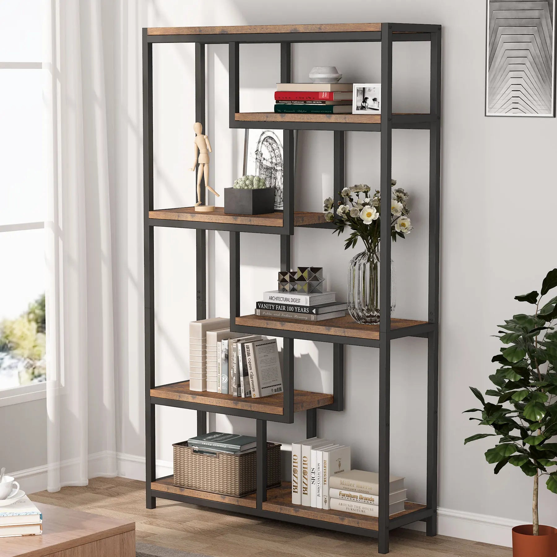 Marron Industrial Stepped 5-Tier Bookcase