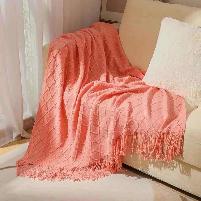 Nordic Solid Casual Blankets Throws Soft Comfortable Knitted Shawl Sofa Blanket Bed End Cover Travel Hotel Decorative Bedspread