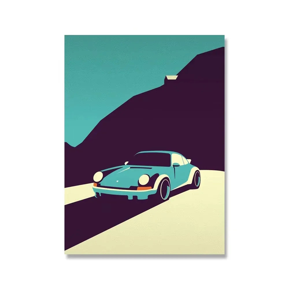 Stunning Illustrative Retro Racing Art Canvas Prints