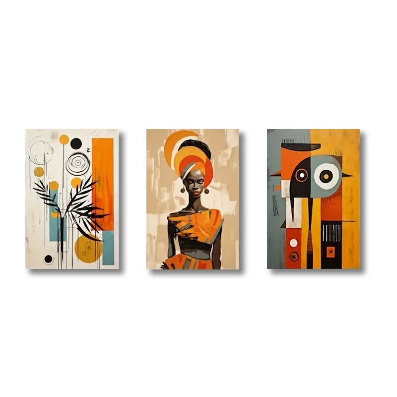 3-Piece Pan-African Abstract Art Canvas Prints