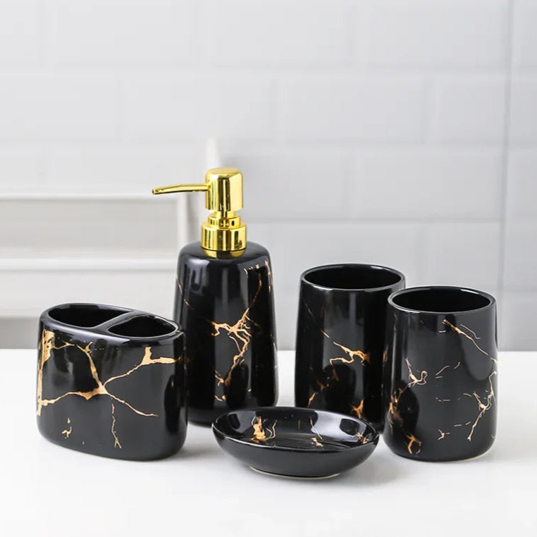 Ceramic Gold Marble Bathroom Accessories Set
