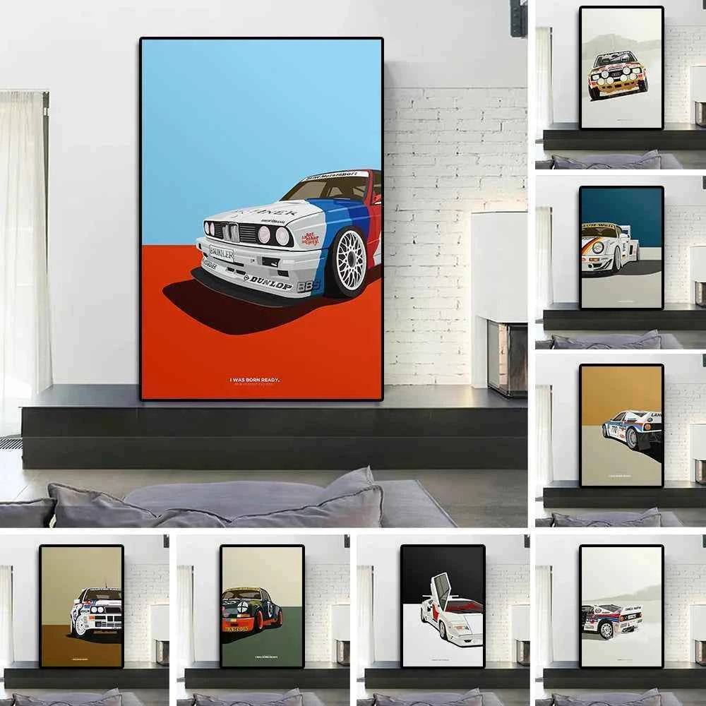 Racing GT40 Surfboard Illustration Classic Sports Car 911 Graffiti Canvas