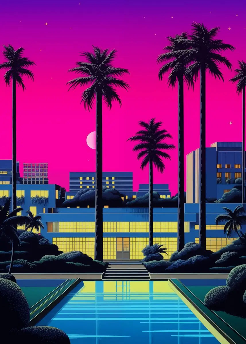 Hiroshi Nagai Inspired Palm Sunset Art Canvas Prints
