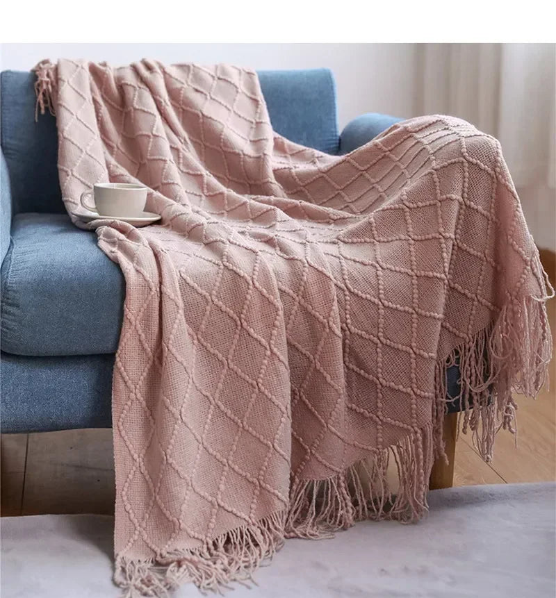 Nordic Solid Casual Blankets Throws Soft Comfortable Knitted Shawl Sofa Blanket Bed End Cover Travel Hotel Decorative Bedspread - Sleek Surprises
