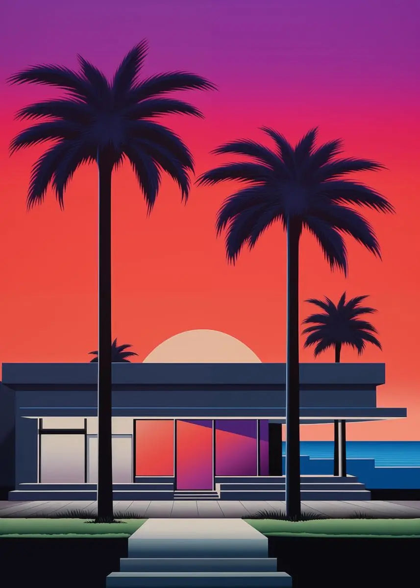 Hiroshi Nagai Inspired Palm Sunset Art Canvas Prints