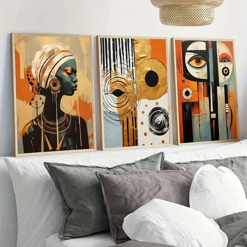 3-Piece Pan-African Abstract Art Canvas Prints