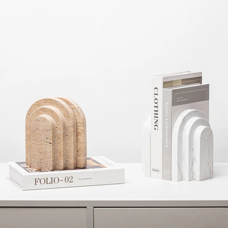 Natural Travertine Marble Bookends
