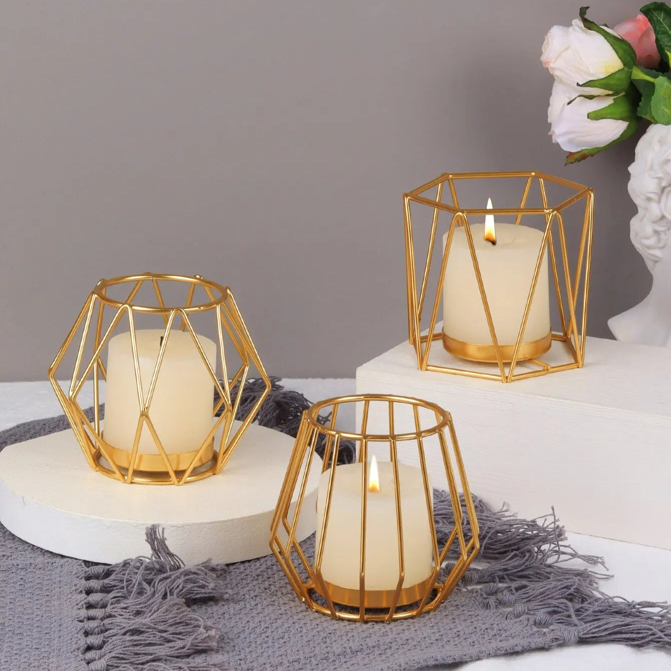Golden Geometric Metal Candle Holder