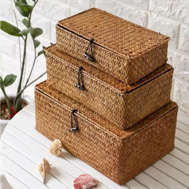 Handwoven Seagrass Rectangular Storage Basket