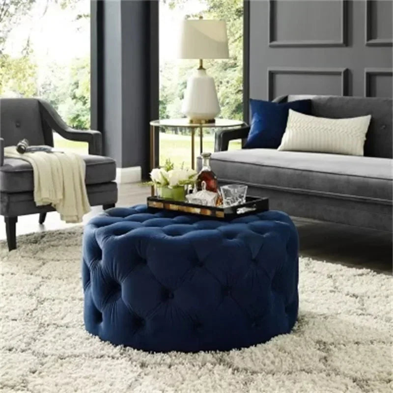 Velvet Padded Round Couture Ottoman