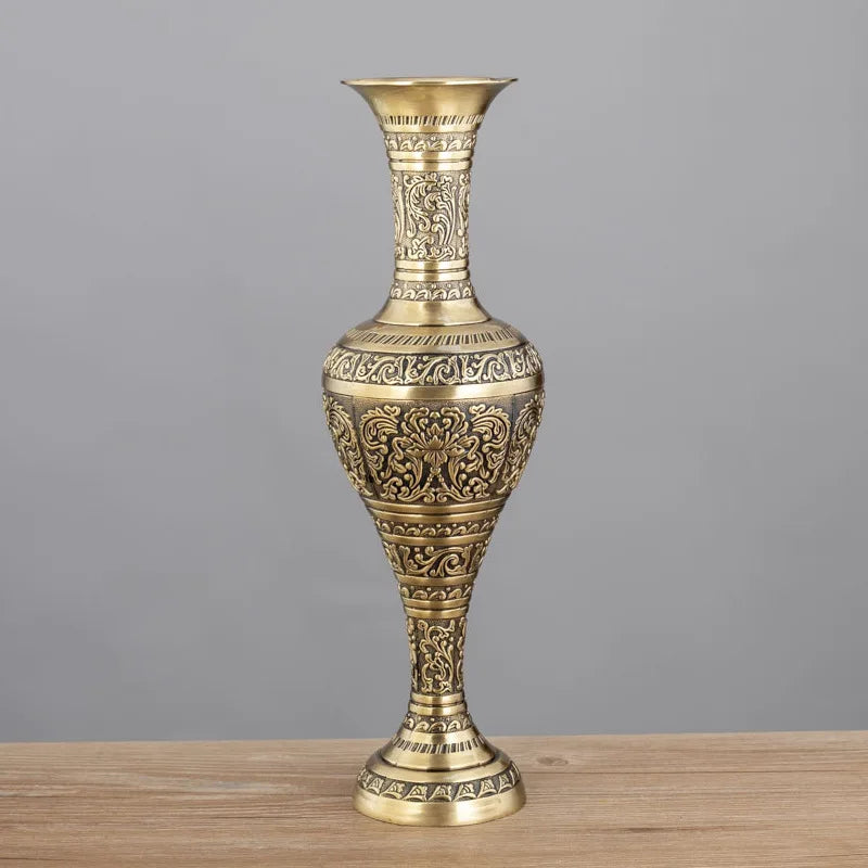 Vintage Etched Brass Metal Vase