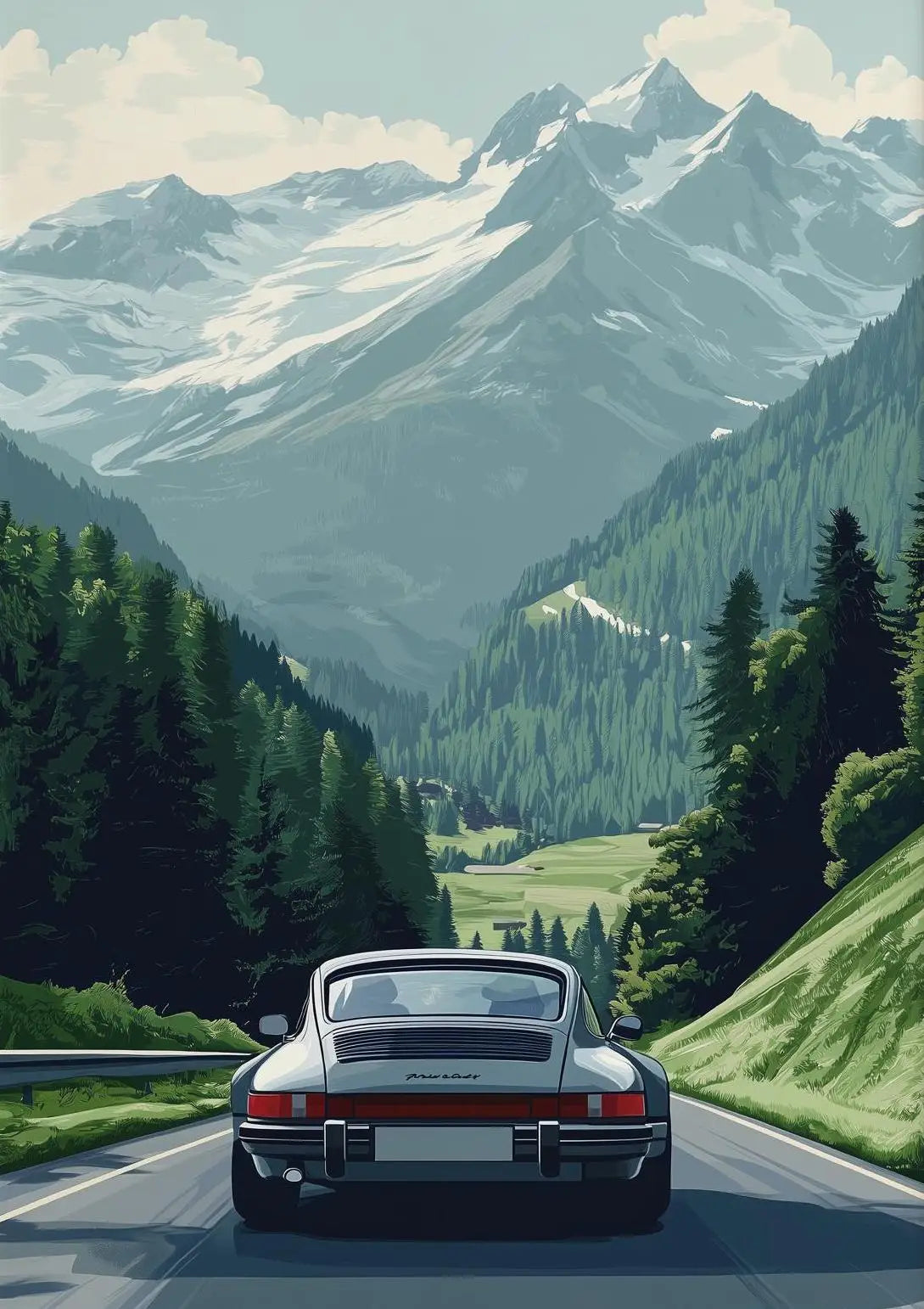 Classic Porsche 911 Alpine Scenery Art Canvas Prints