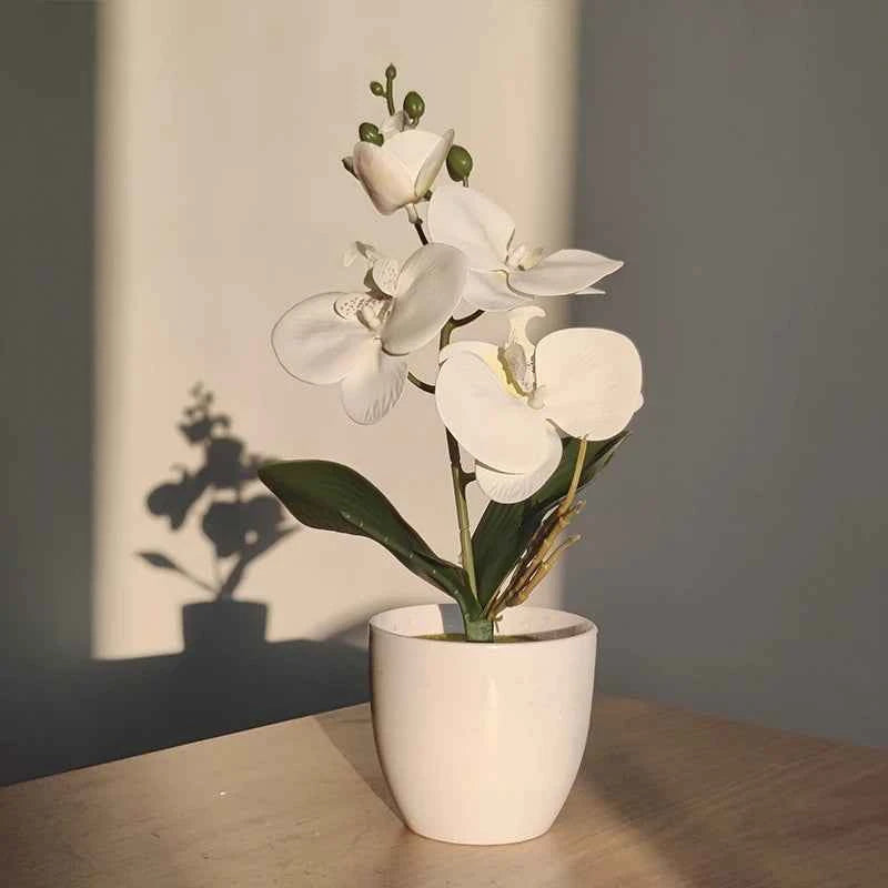 Bonsai Simulated Butterfly Orchid Artificial Potted Plant Desk Dining Table Home Office Vase Wedding Home Room Decoration Gift