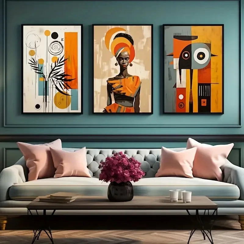 3-Piece Pan-African Abstract Art Canvas Prints