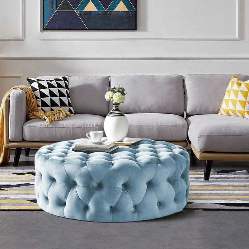 Velvet Padded Round Couture Ottoman