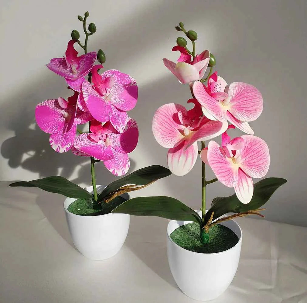 Bonsai Simulated Butterfly Orchid Artificial Potted Plant Desk Dining Table Home Office Vase Wedding Home Room Decoration Gift