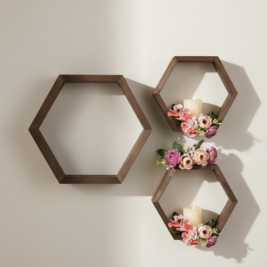 Hexagon Floating Wall Mounted Shelf