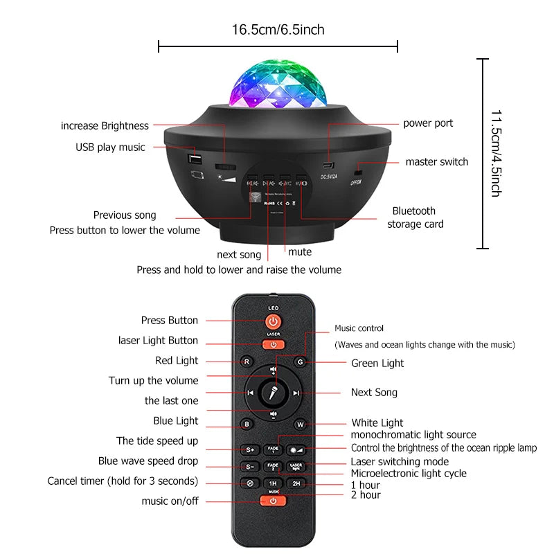 Starry Night Light Bluetooth USB Projector