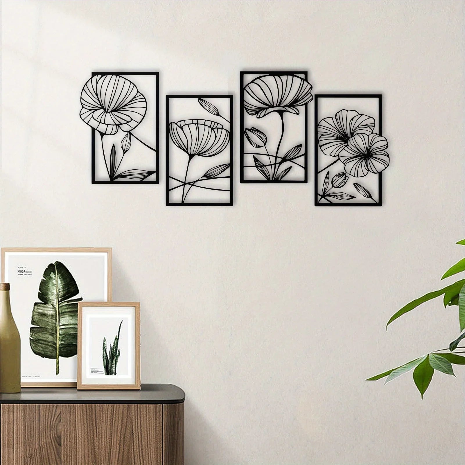 Floral Metal Wall Hanging Art [4-Pcs]